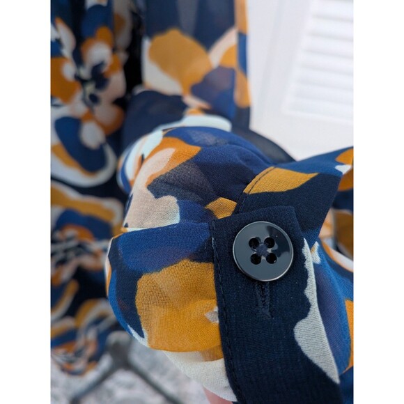 Cabi Blouse Women’s M Blue Yellow Floral Chiffon Lydia Top Cottagecore Career - Picture 5 of 13